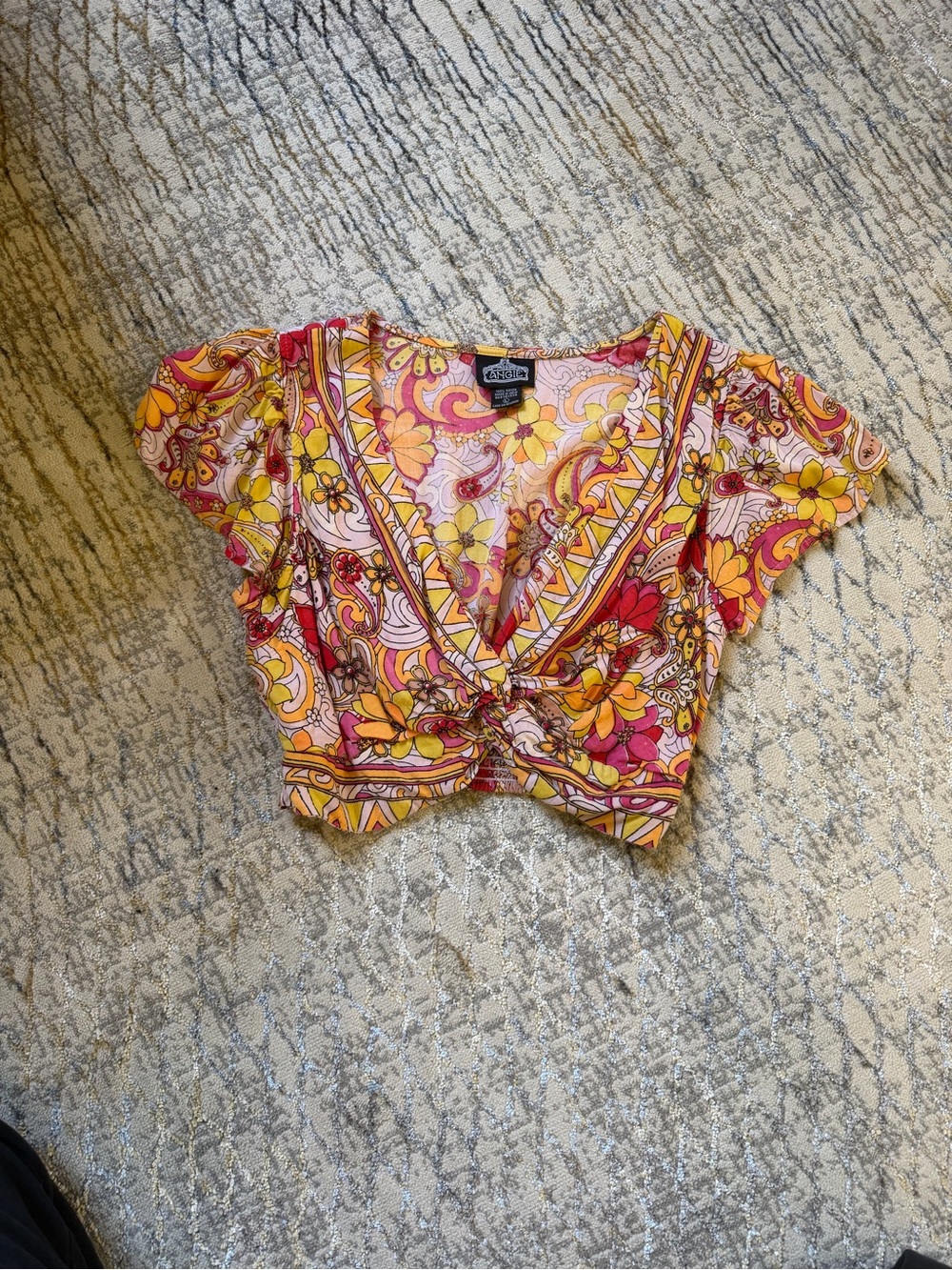 Angie Floral Knot-Front Crop Top - Yellow & Pink